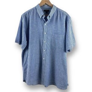 Club Room XXL Short Sleeve Button Up Blue White Stripe Linen Resortwear Nautical